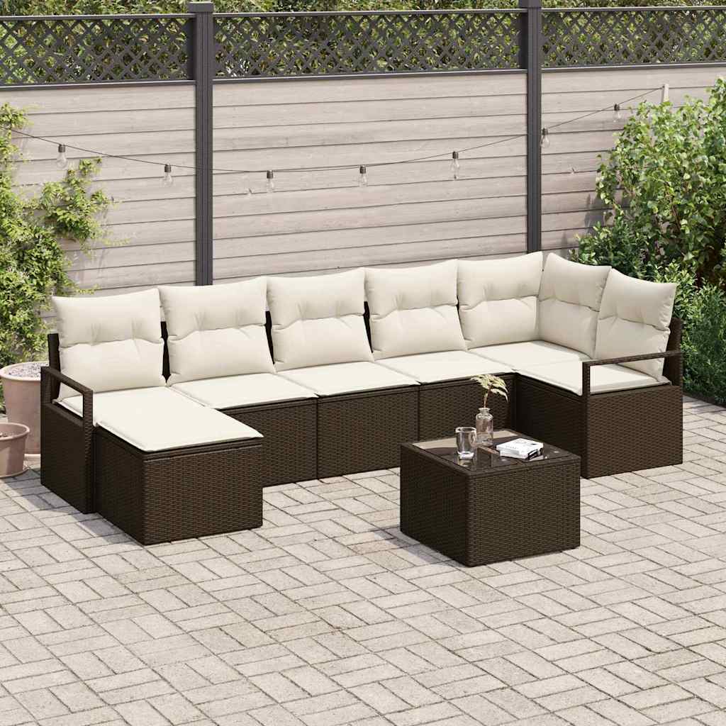 Garten-Sofa-Set mit Kissen mit Speicher 8 pcs Braun und Creme